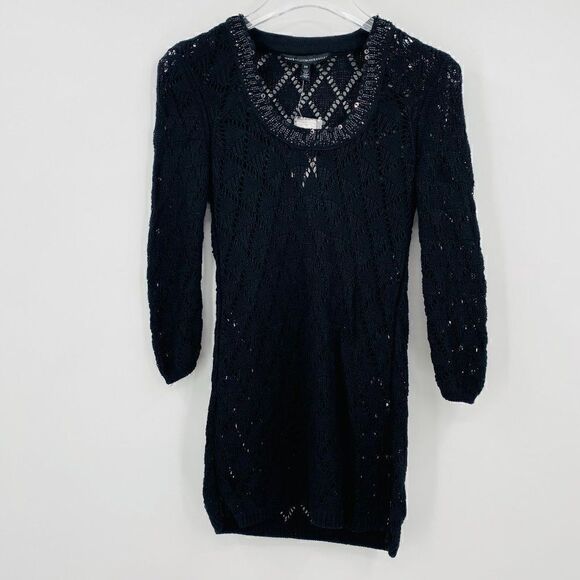 NEW WHBM Size XS 3/4 Sleeve Open Knit Embellished Tunic Sweater Top - Picture 1 of 9